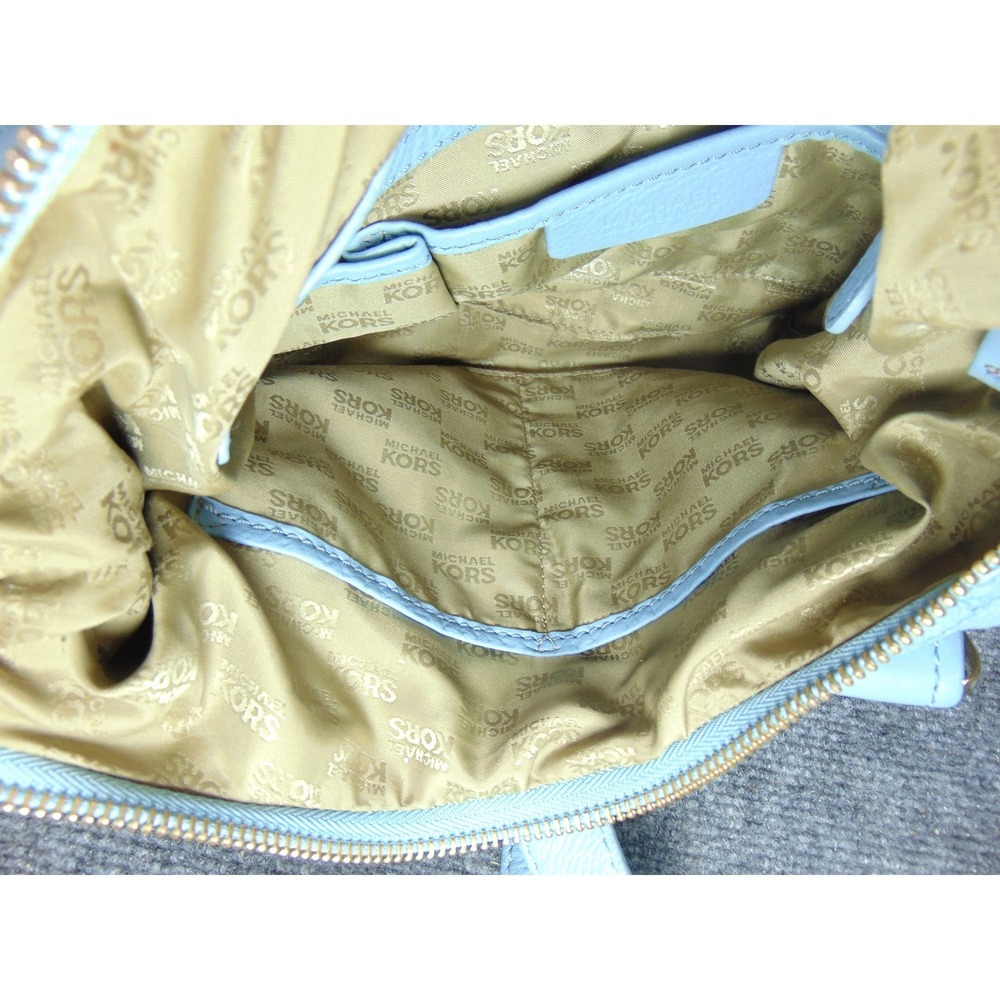 Michael Kors Purse Light Blue Bedford Leather Shoulder Bag Gold Tone Hardware - Picture 13 of 16